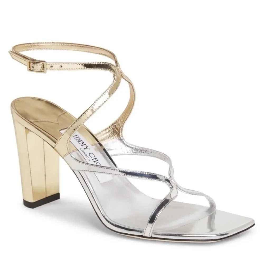 Jimmy Choo Azie 85MM Metallic Leather Sandals size 37